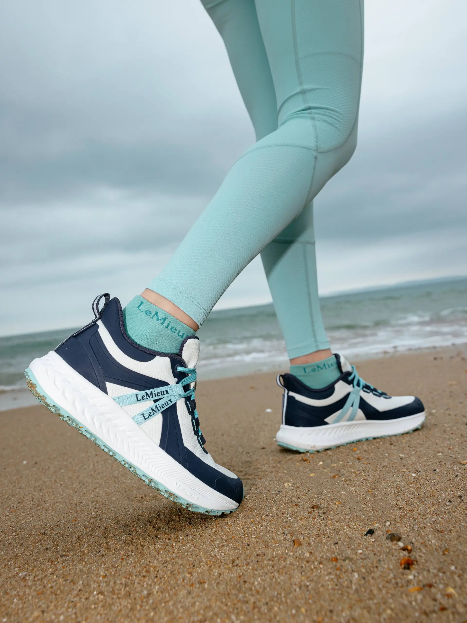 Lemieux Youth Trax Viva Stone Waterproof Trainers on Beach - Equiflair