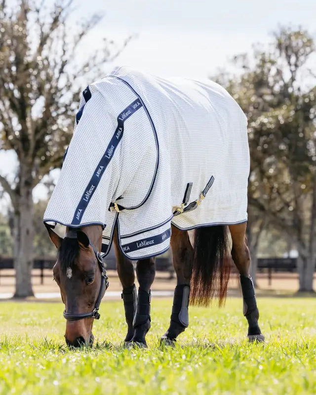 Horse in Lemieux Arika Field Rug: White UV Protection - 5'0"