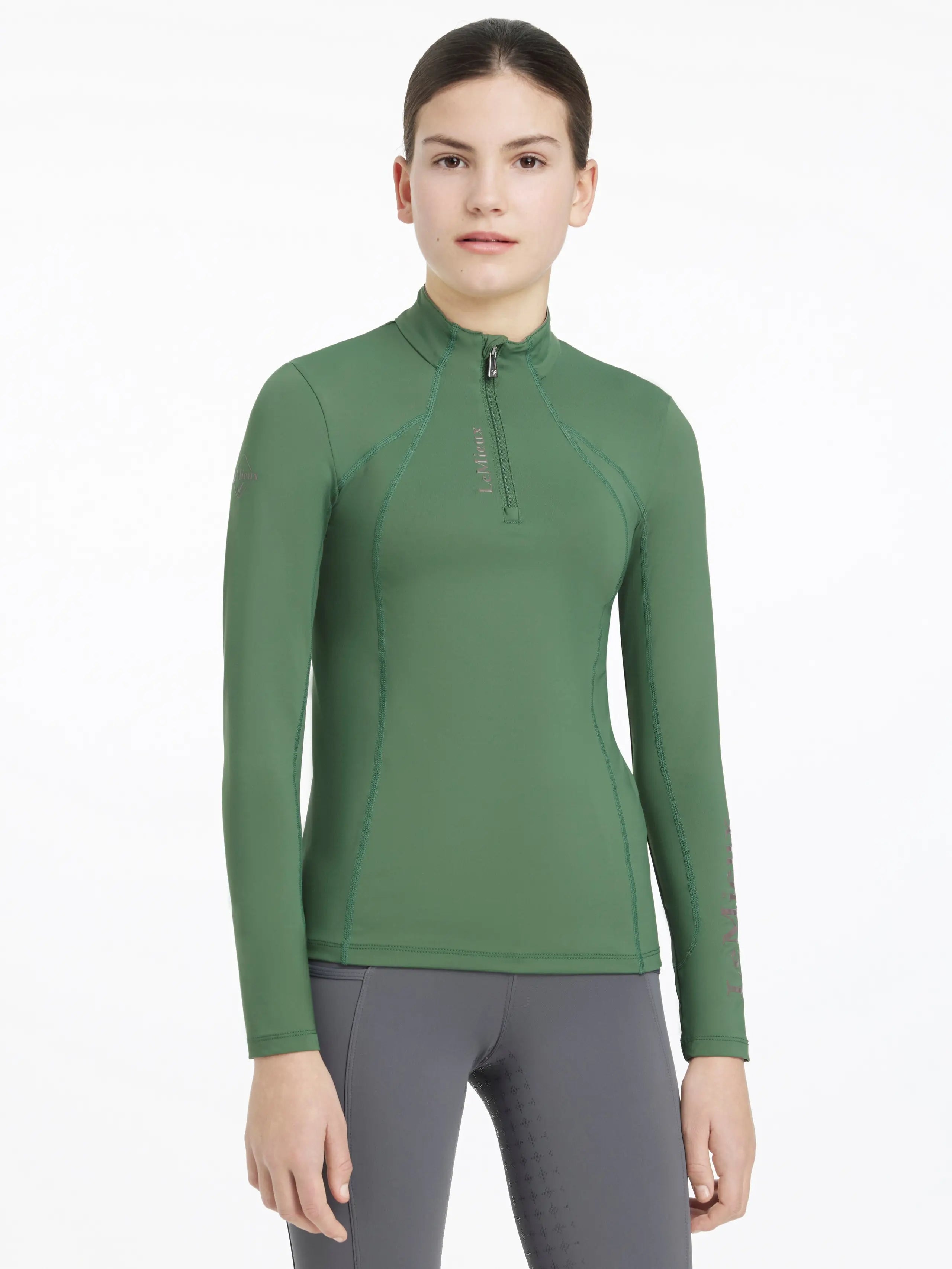 LEMIEUX YOUNG RIDER CLASSIQUE BASE LAYER HUNTER GREEN riding apparel. Youth equestrian top.
