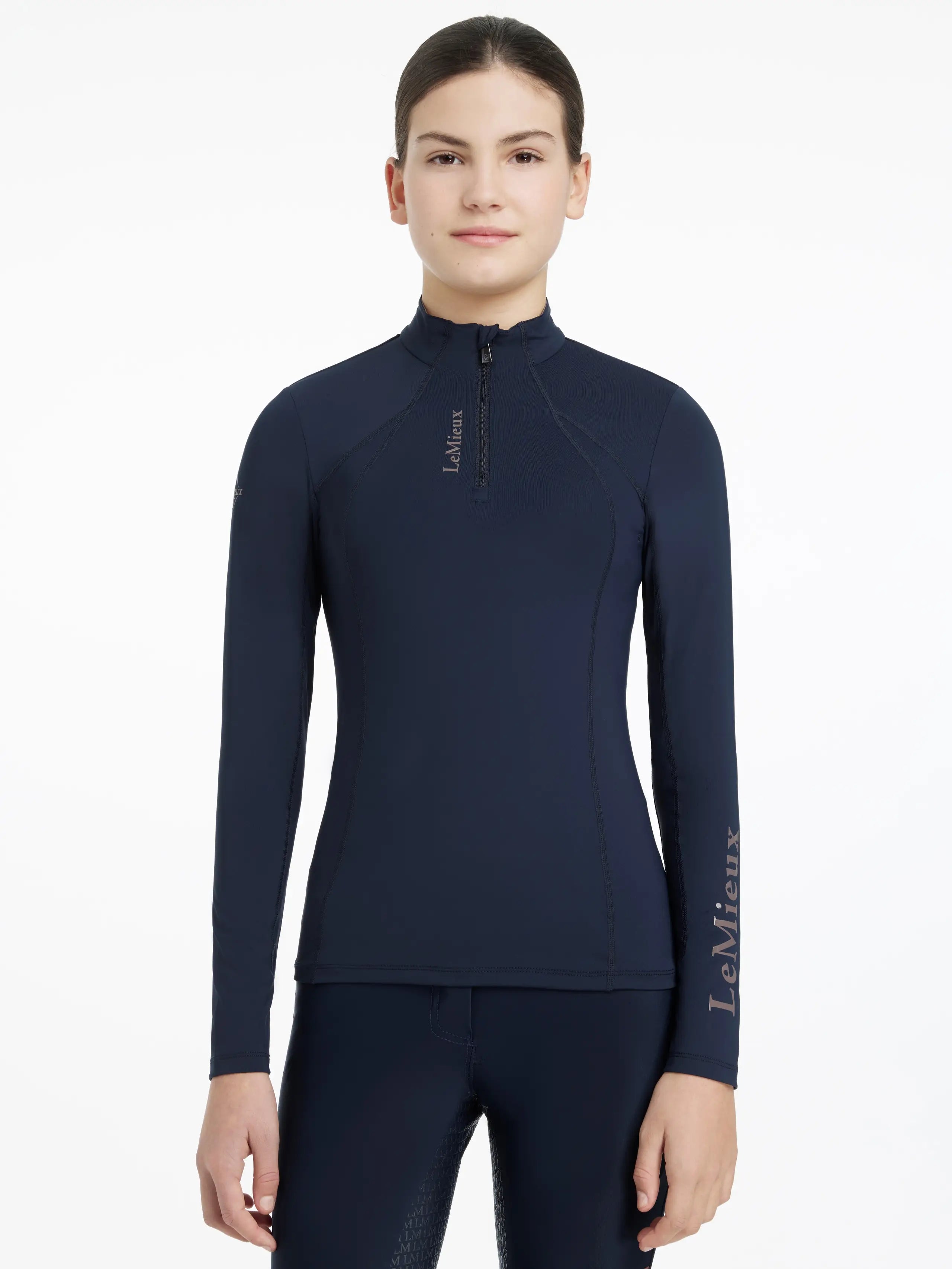 LeMieux Young Rider Classique Navy Base Layer: Quarter Zip, UV50+ Protection. Equiflair Saddlery.