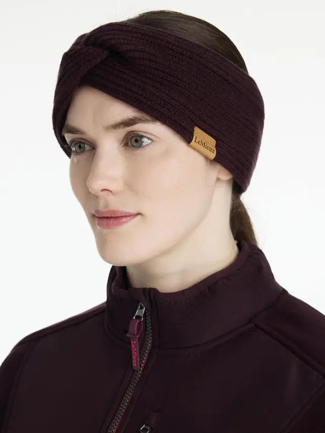 LEMIEUX Clara Rib Knot Headband in Damson: Stylish & Warm Winter Ear Warmer, Fleece Lined for Comfort