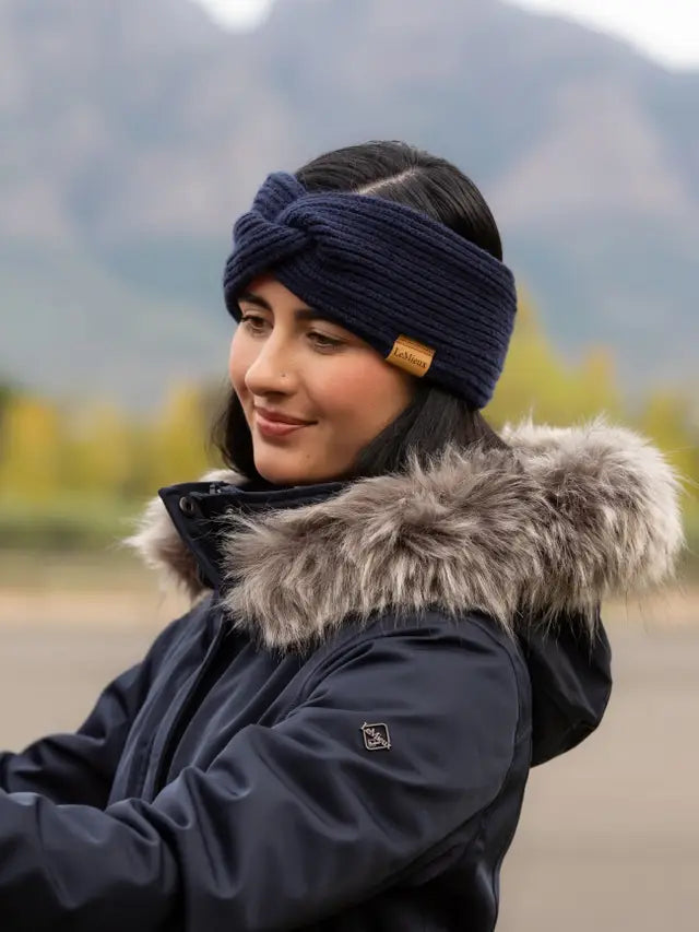 LeMieux Clara Rib Knot Headband - Navy Blue Knit Fleece Lined Winter Ear Warmer. Stylish & Comfortable Equestrian Headwear.