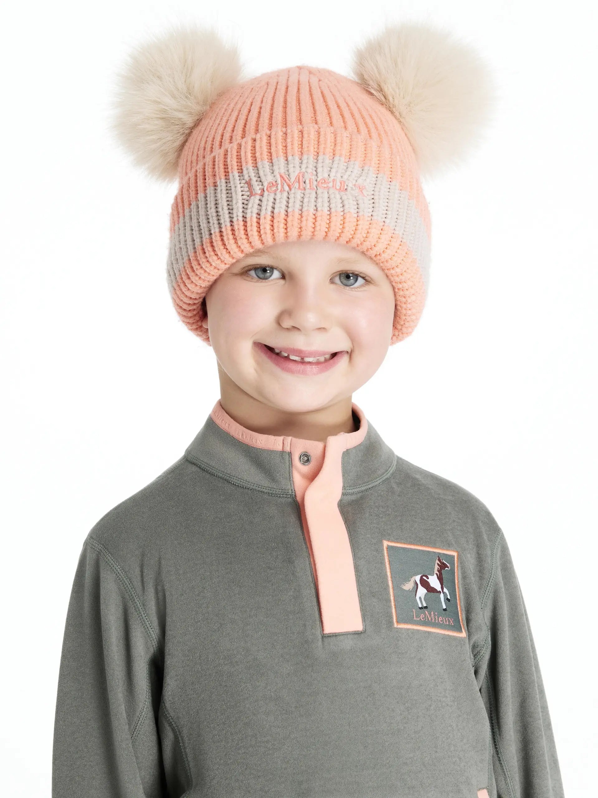 LeMieux Mini Double Pom Beanie Peach Punch