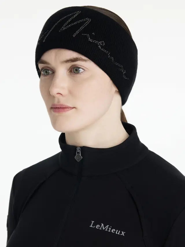 LeMieux Sparkle Headband Black | Equiflair Winter Warm Headwear | Studded Fleece Lined Knit | Stylish Equestrian Accessory