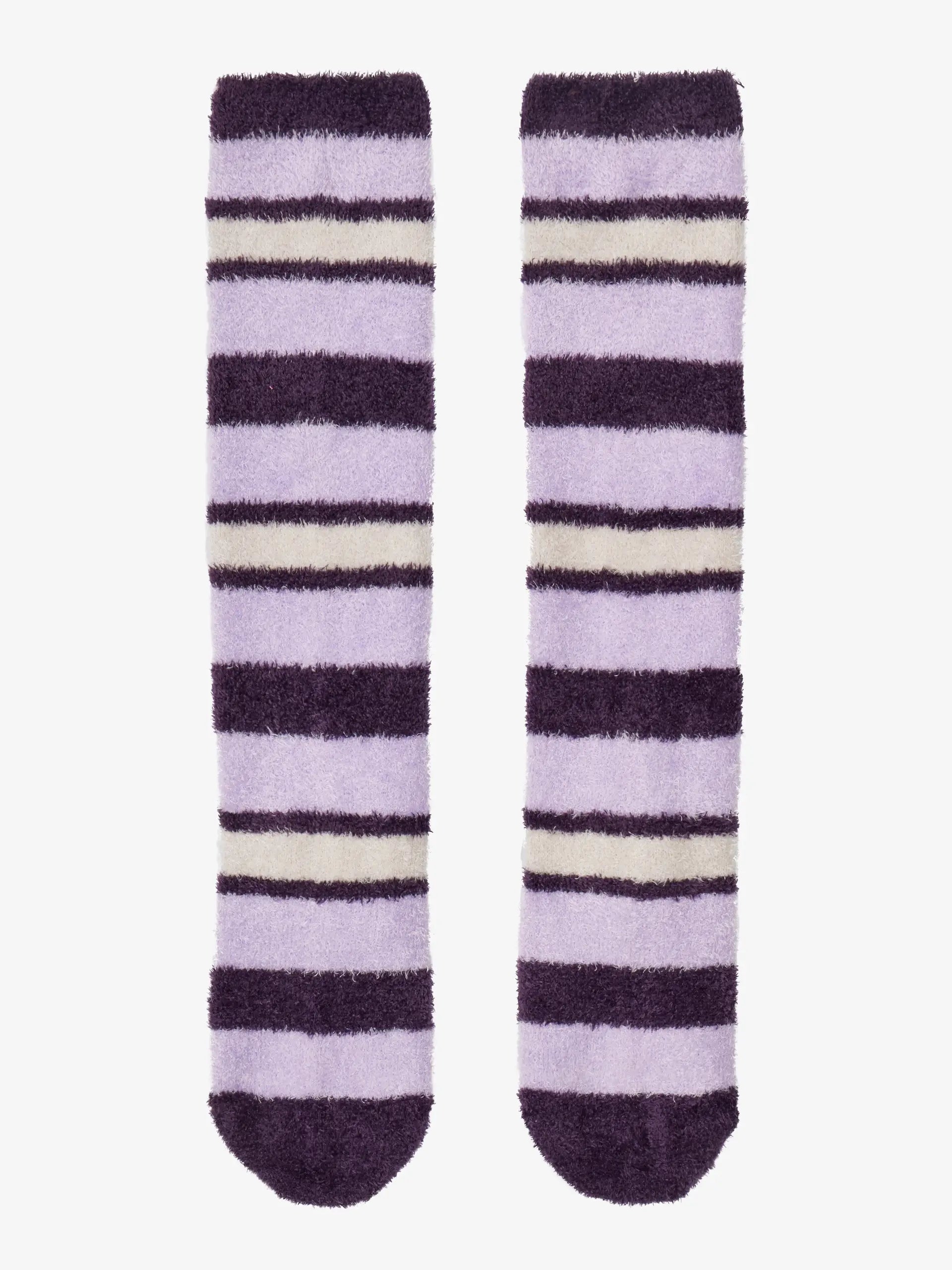 Equiflair Sabrina Stripe Fluffy Socks - Lilac Striped Warm Socks, Ladies Socks