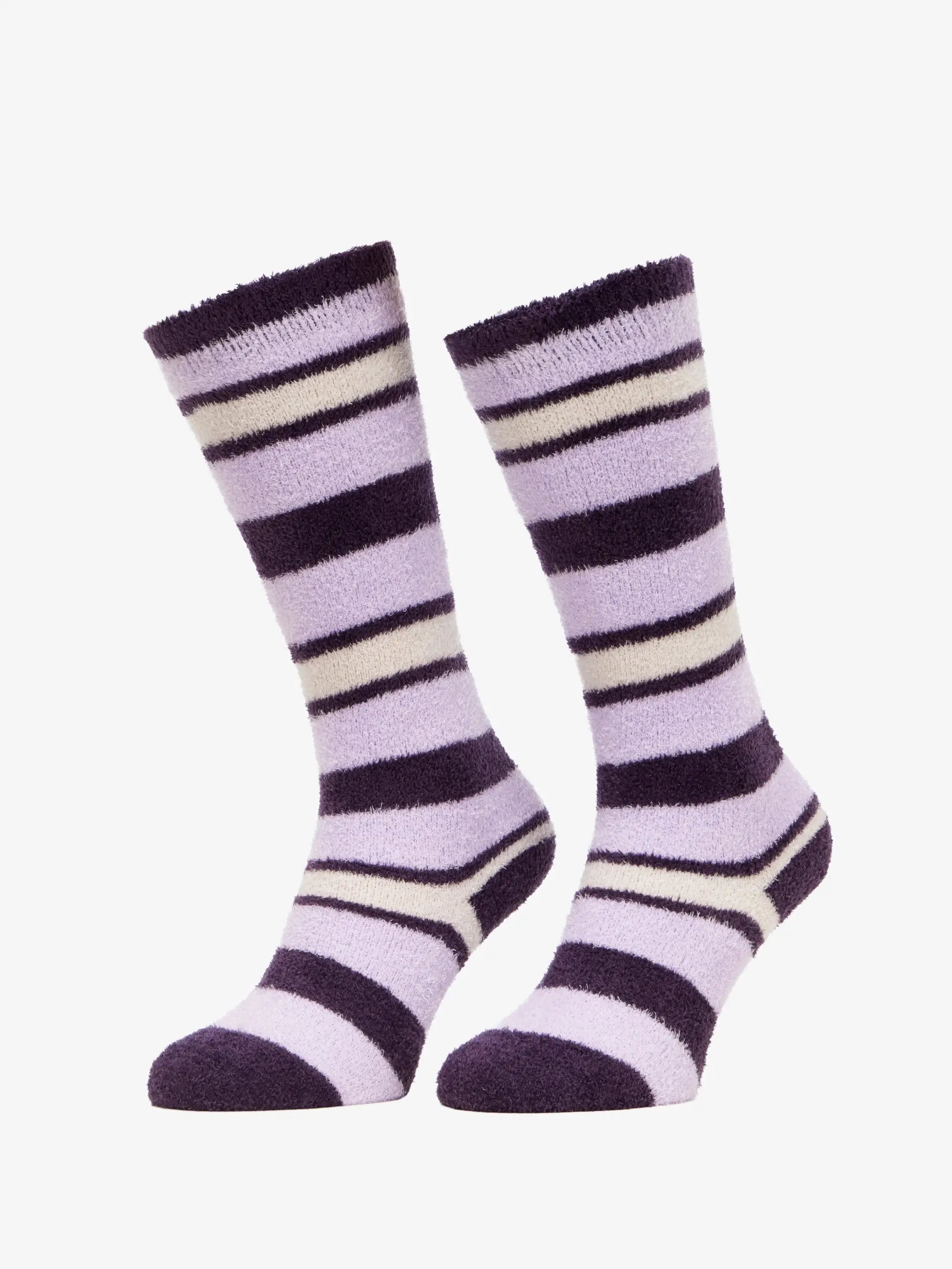 LEMIEUX Sabrina Stripe Fluffy Socks Lilac: Striped Purple & Cream Fluffy Socks, Cozy Winter Wear, Equiflair