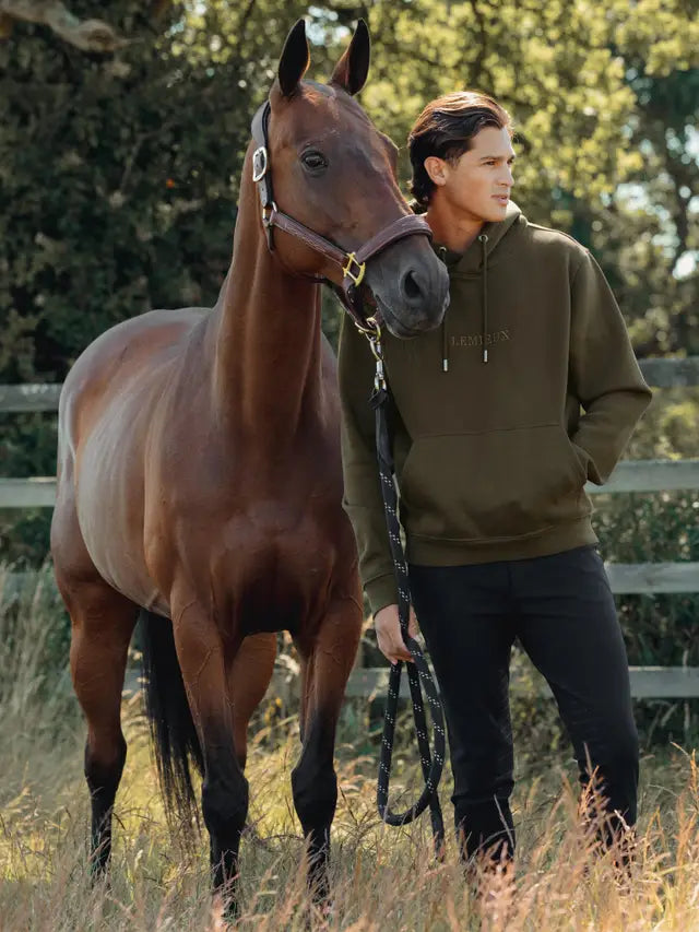 LeMieux Mens Alpine Hoodie with Brown Horse: Equestrian Style, Comfort, & Warmth. Riding Apparel from Equiflair. Horse & Rider fashion.