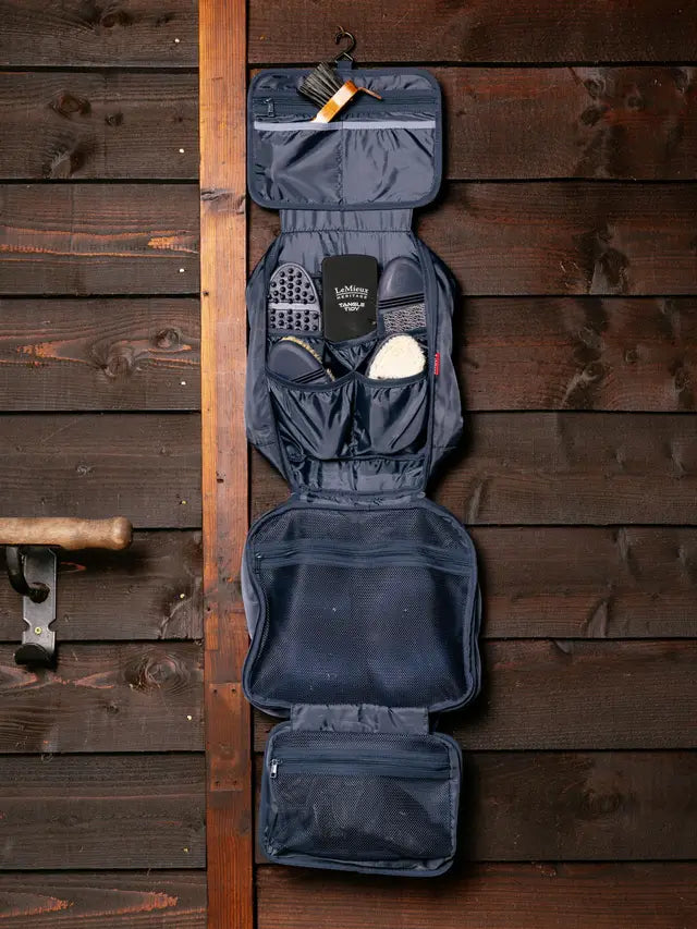 Lemieux Fold Down Pocket Organiser Navy - Equestrian Grooming Bag, Hanging Storage, Portable Stable Organizer