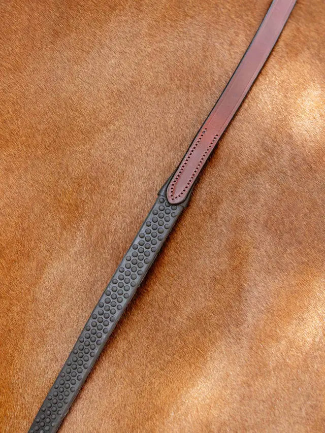 LeMieux Soft Rubber Reins - Chestnut Leather with Silver Detail, Equestrian Horse Riding Reins with Textured Grip