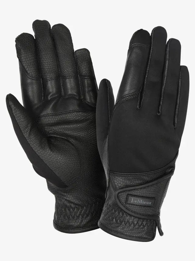 LeMieux Black Hybrid Riding Gloves: Fleece Lined Equestrian Gloves with Soft Shell Backing for Warmth and Grip