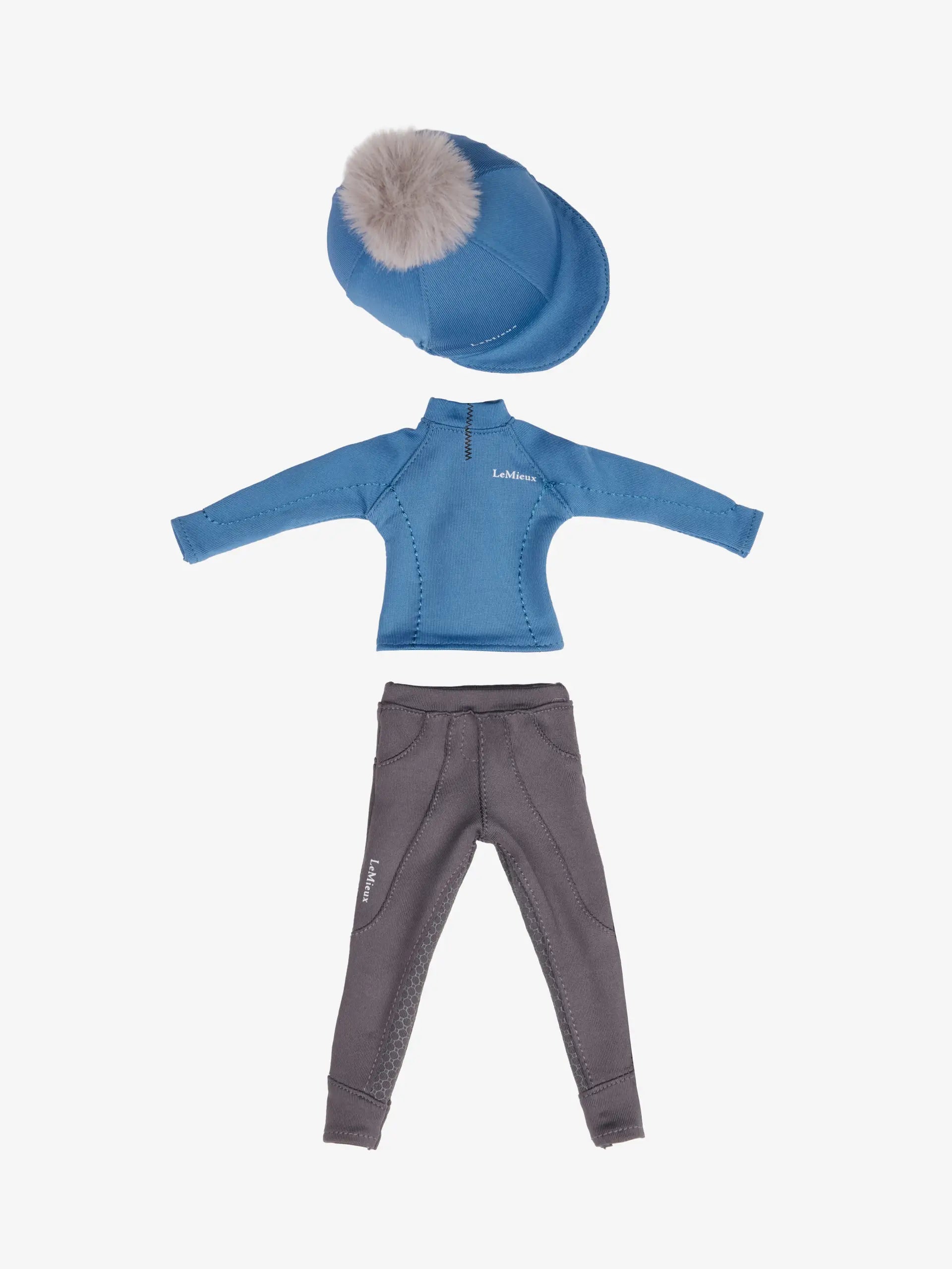 LeMieux Toy Rider Outfit: Ice Blue Equestrian Doll Clothing Set - Hat, Top, Breeches, Toy Pony Accessories
