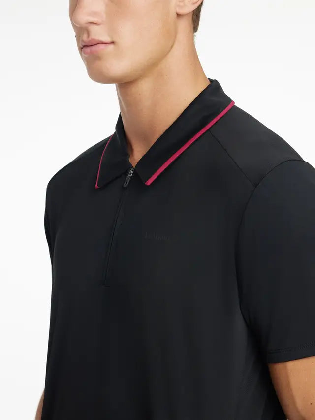 Lemieux Men's Black Performance Polo Shirt with Zip Neck and Red Trim - Activewear