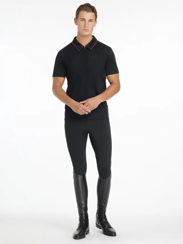 LEMIEUX Mens Performance Polo Black - Equiflair: Activewear polo shirt with sweat-wicking, anti-odor fabric & mesh ventilation.