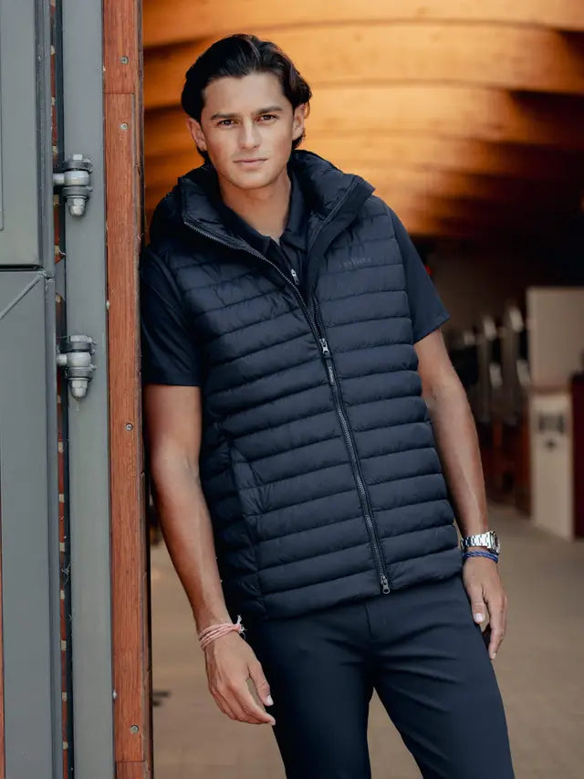 LeMieux Men's Hooded Puffer Gilet Navy | Equiflair - Water-Resistant, Detachable Hood, Two-Way Zip