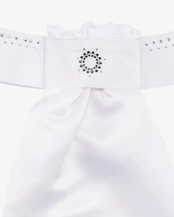 LeMieux Brilliance Stock in white/navy with elegant rhinestone embellishments for equestrian competitions.