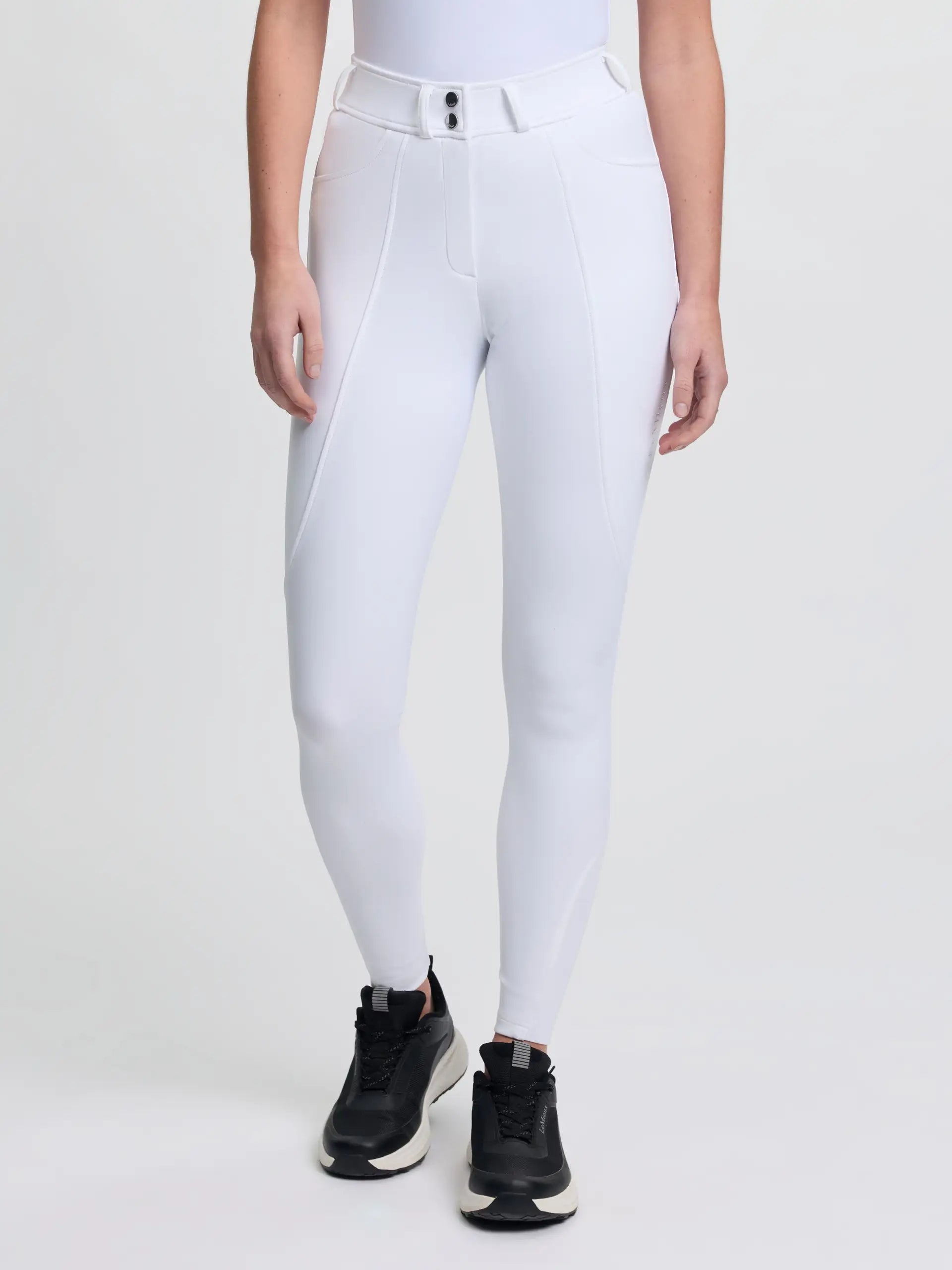 White LeMieux Brilliance Knee Grip Breeches for equestrian competition and riding
