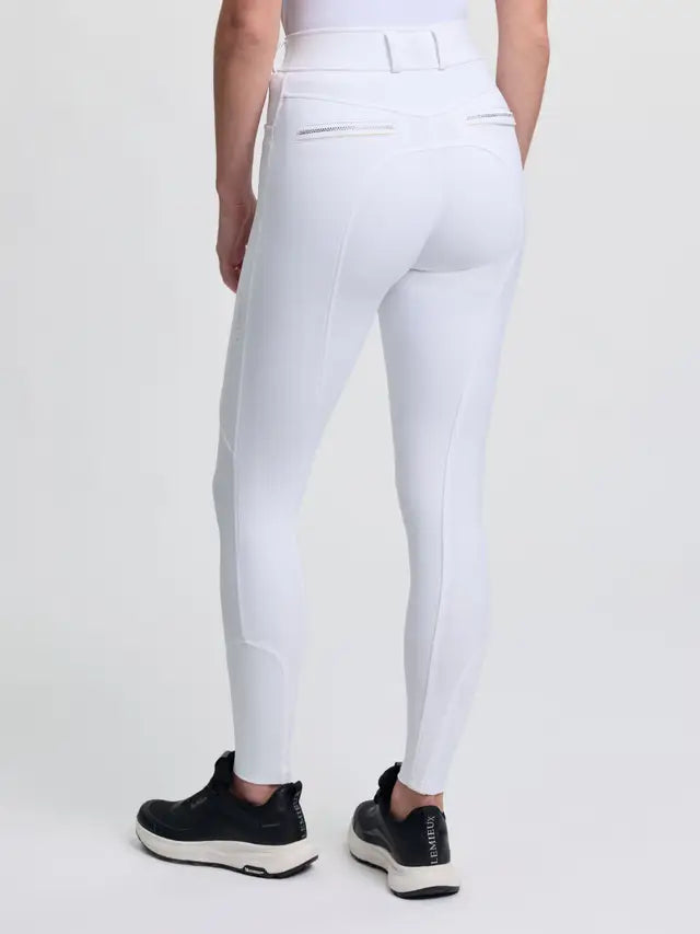 LeMieux Brilliance Knee Grip Breeches White - Elegant equestrian riding pants with sparkle detail.