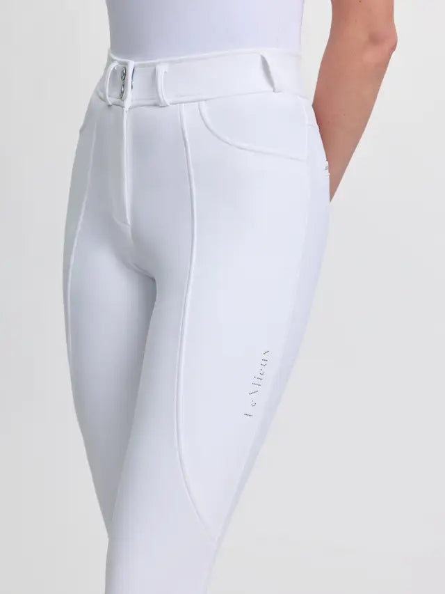 LeMieux Brilliance white women's equestrian knee grip breeches with subtle sparkle detail