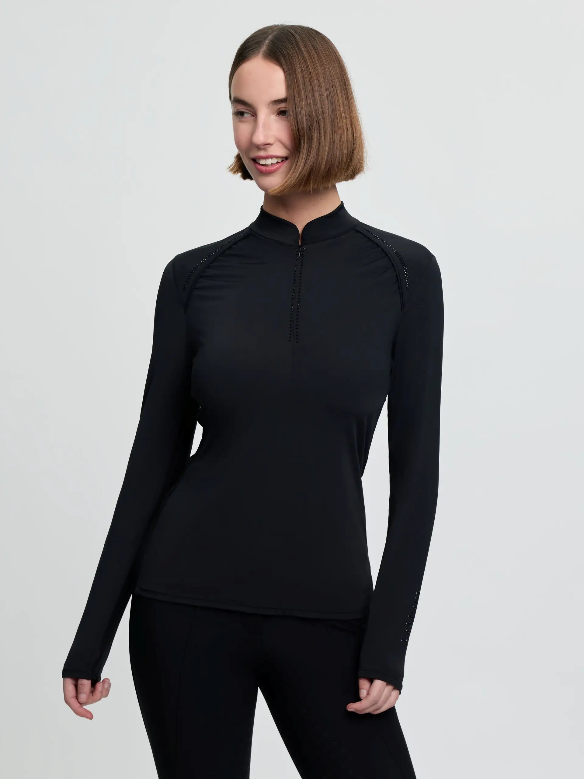 LeMieux Brilliance Base Layer Black Long Sleeve Rhinestone Detail