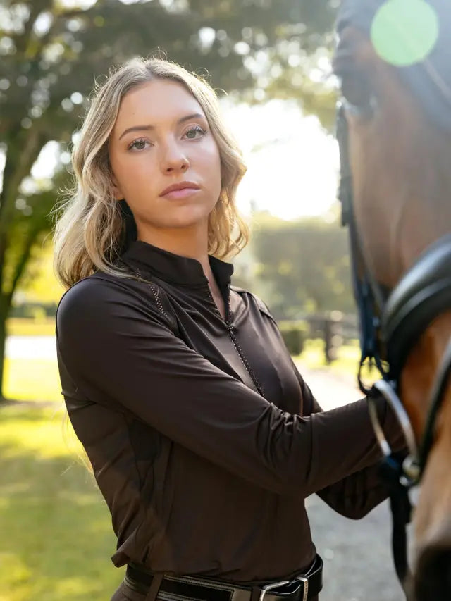 LeMieux Brilliance Lightweight Base Layer in Espresso with Rhinestone Detail | Equestrian Performance