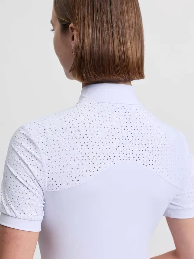 LeMieux Verity Short Sleeve Show Shirt White with perforated pattern on back and sleeves