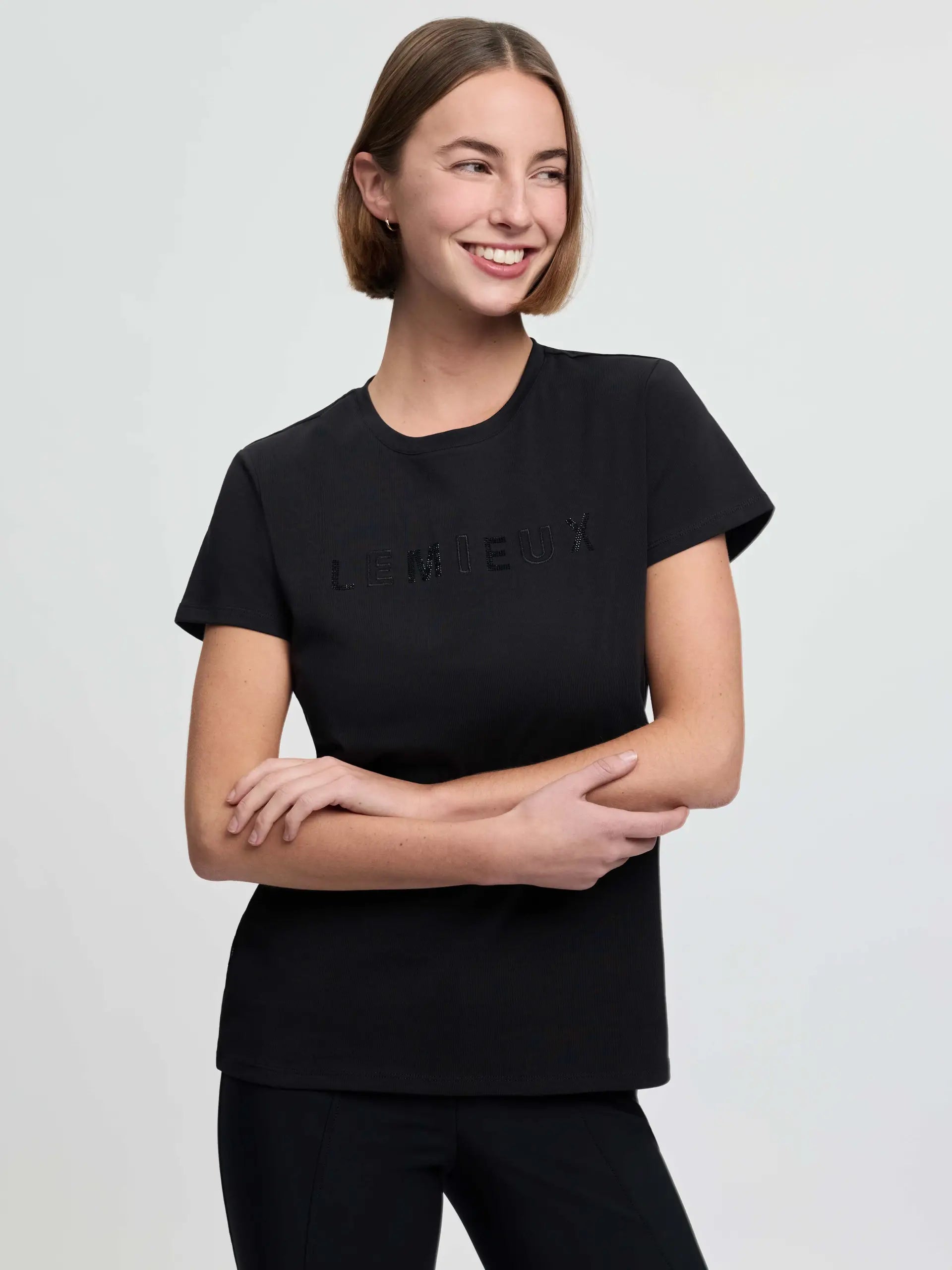 LeMieux Brilliance T-Shirt Black with rhinestone detail, women's riding apparel from Equiflair.