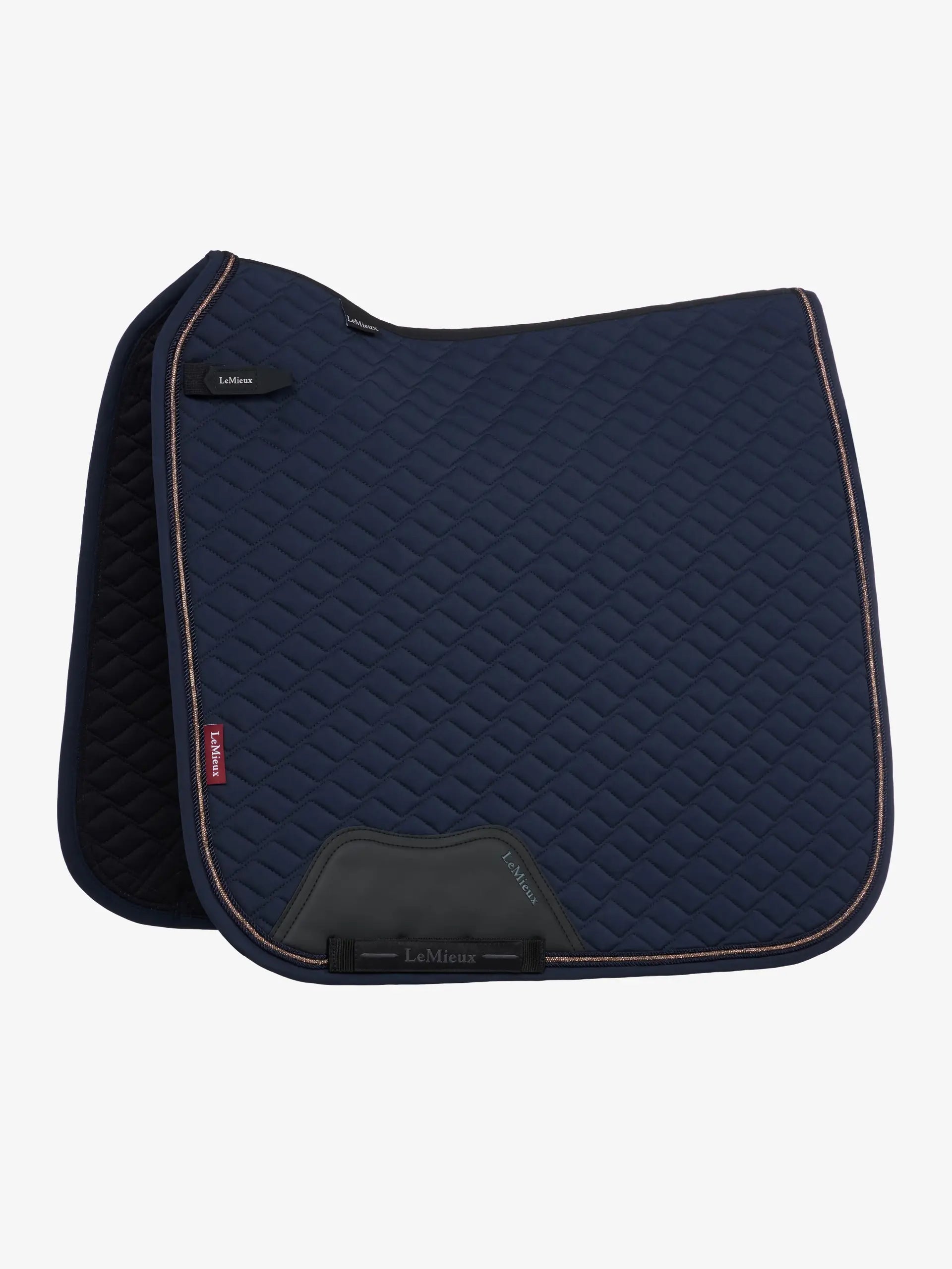LeMieux Brilliance Dressage Square Saddle Pad Navy with sparkle detailing for equestrian competition.