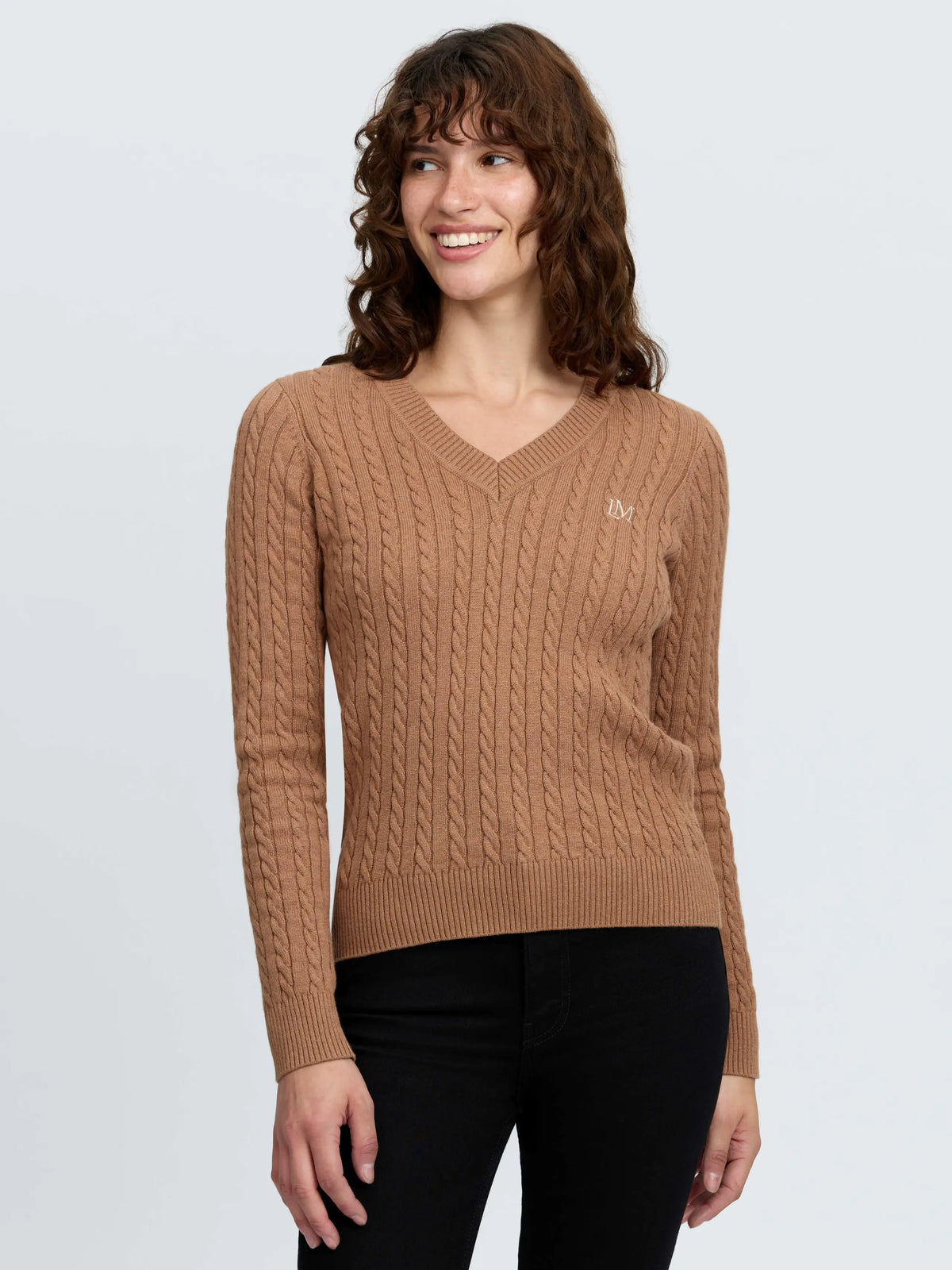 LeMieux Carla Cable V-Neck Knit Jumper Caramel