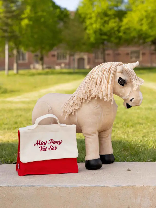 Lemieaux Mini Pony Vet Set toy with plush pony and canvas carry bag