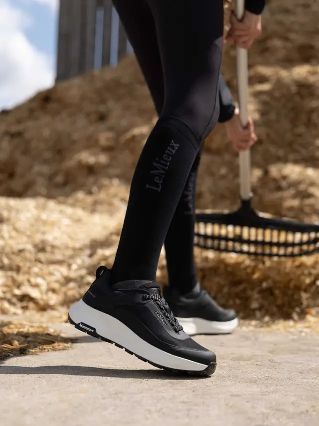 LeMieux junior black waterproof trainers with Michelin sole for equestrian sports