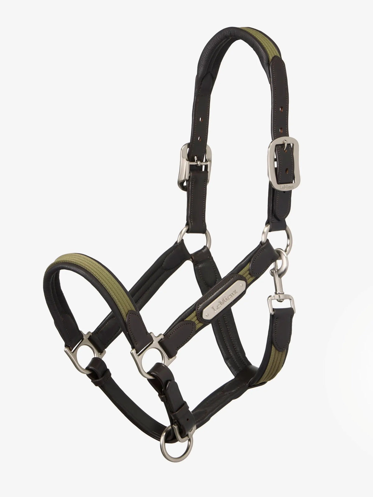 LeMieux Capella Headcollar Willow Green - Luxury padded leather horse halter with silver fittings