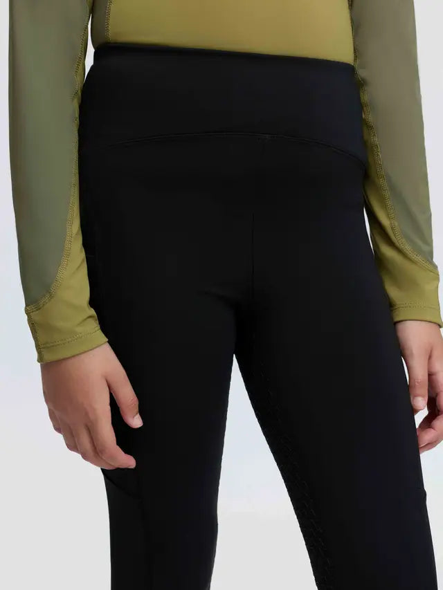 LeMieux Mini Nora black riding leggings for kids with thermal lining and silicone full seat.