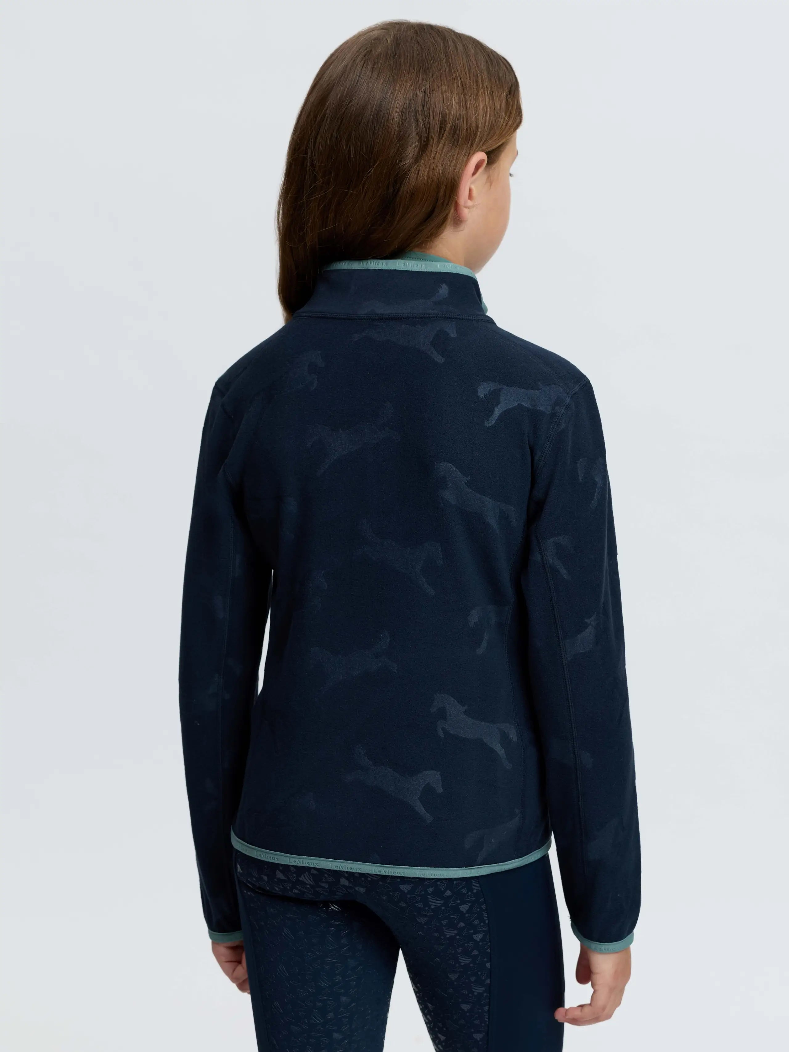 LeMieux Mini Maggie Horse Fleece Navy Blue Kids Zip Up with Horse Pattern