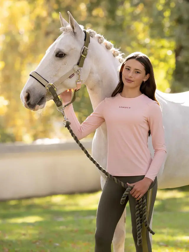 Lemieux Young Rider Hybrid Sports Top Petal pink with a white horse