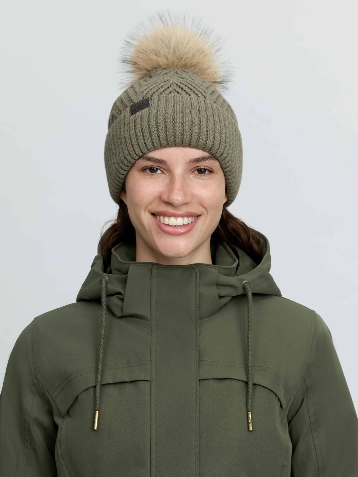 LeMieux Clara Knit Beanie Willow Green with Faux Leather Logo