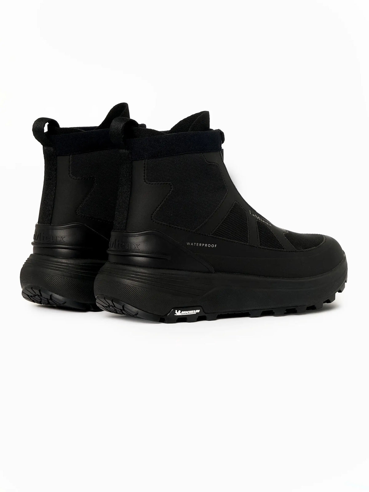 LeMieux Cavara black high top waterproof trainers with Michelin sole and front zipper