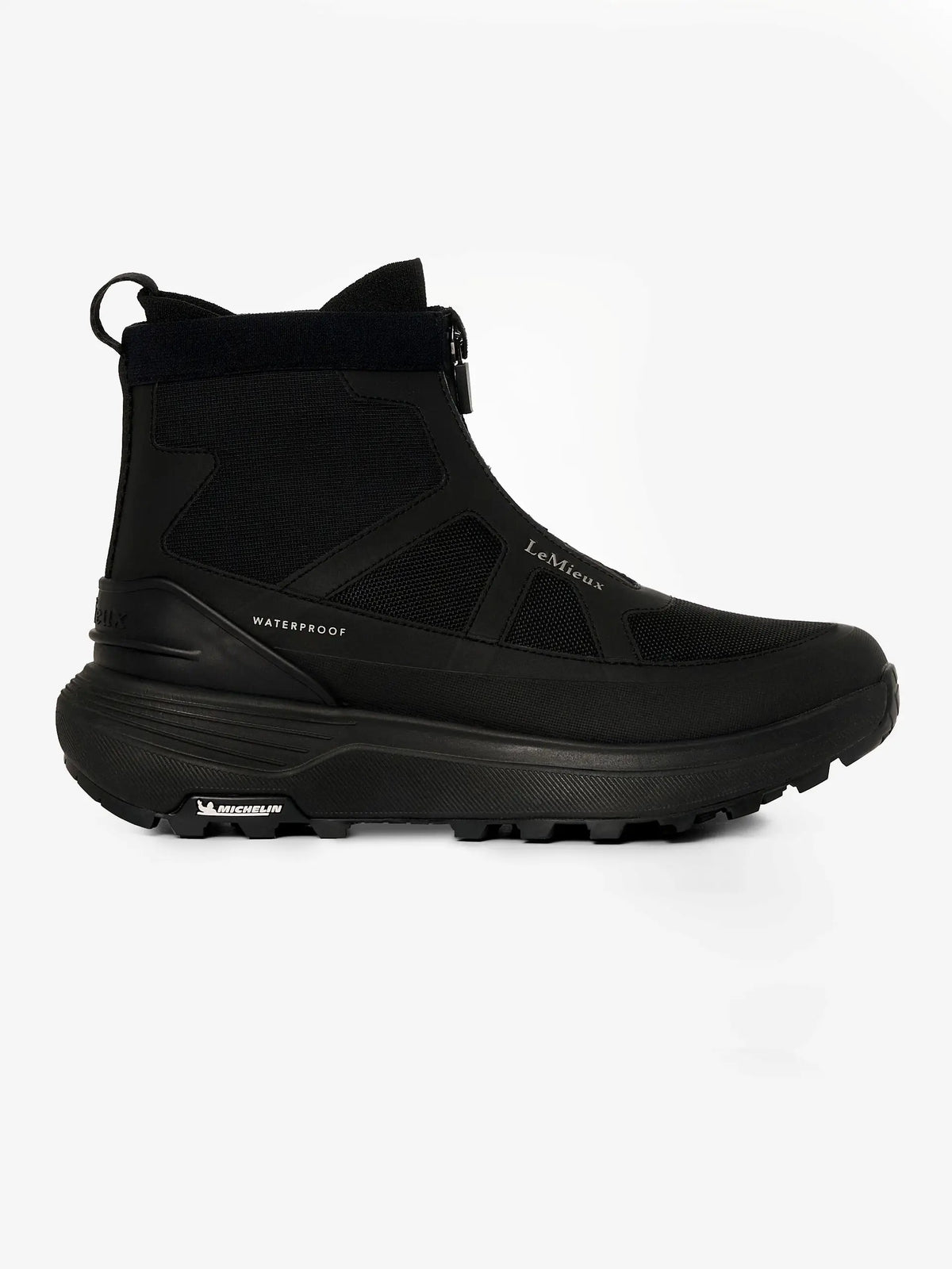 Black LeMieux waterproof high top yard trainers with Michelin grip sole