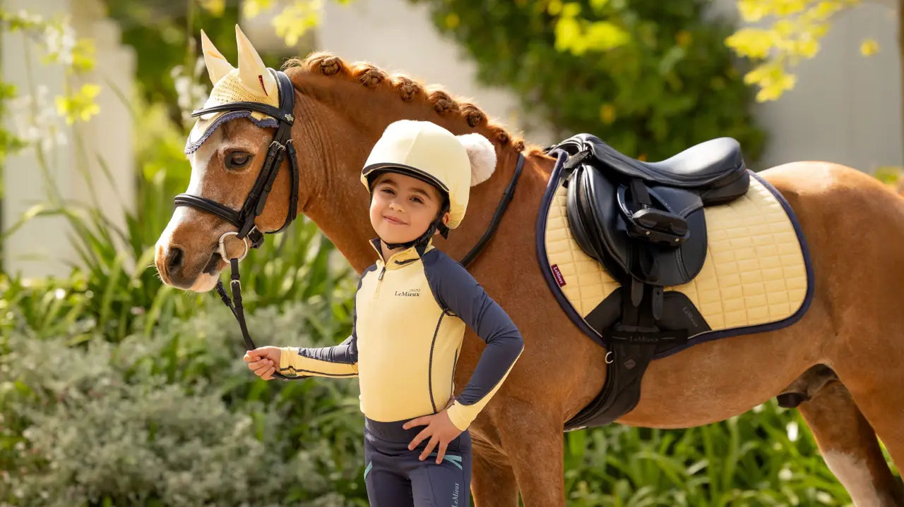 LeMieux Mini Suede Close Contact Square Mimosa Saddle Pad on Pony | Equestrian Style