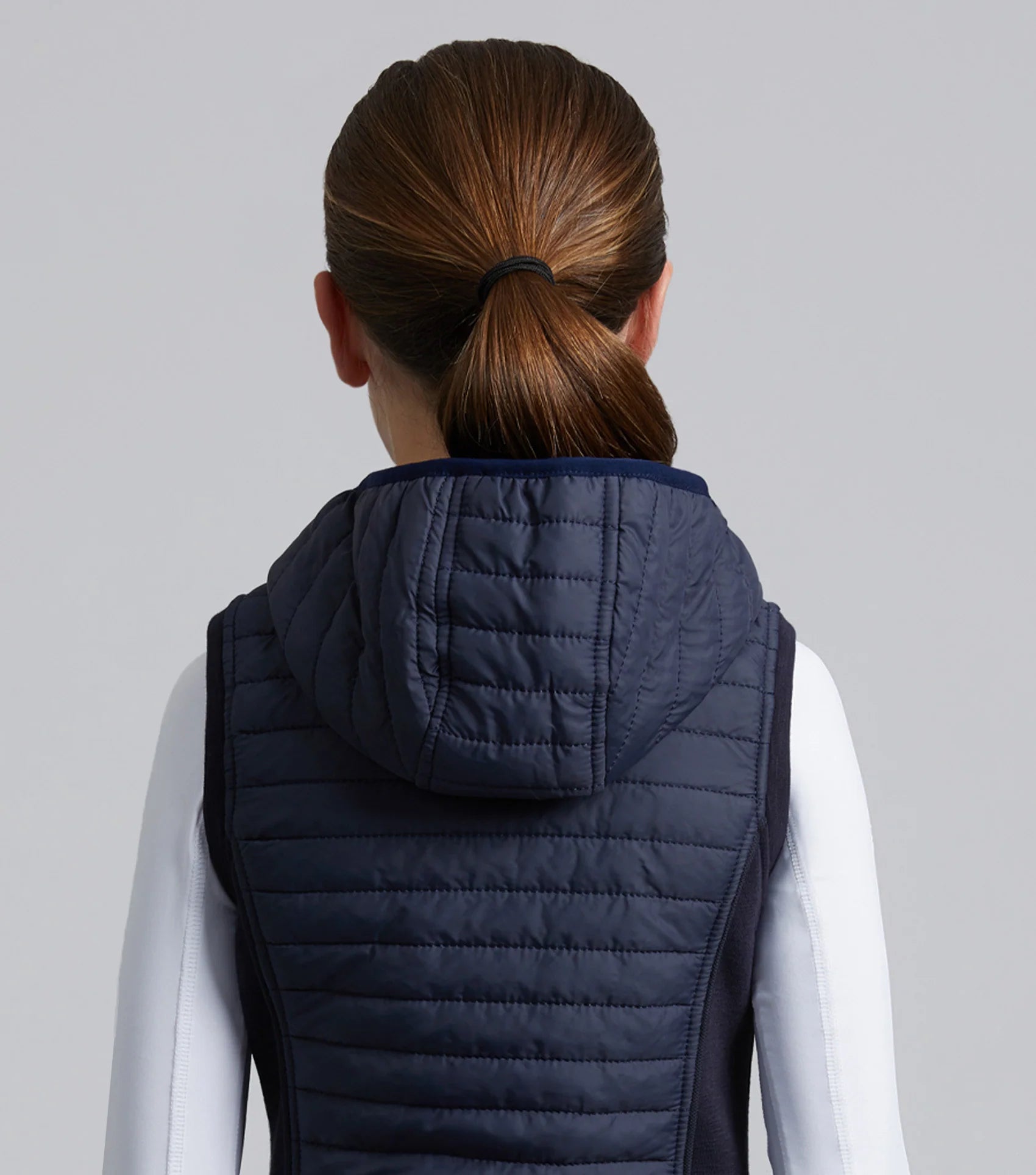 Girl's Navy Riding Gilet with Hood - Premier Equine Padded Vest - 9-10 Years