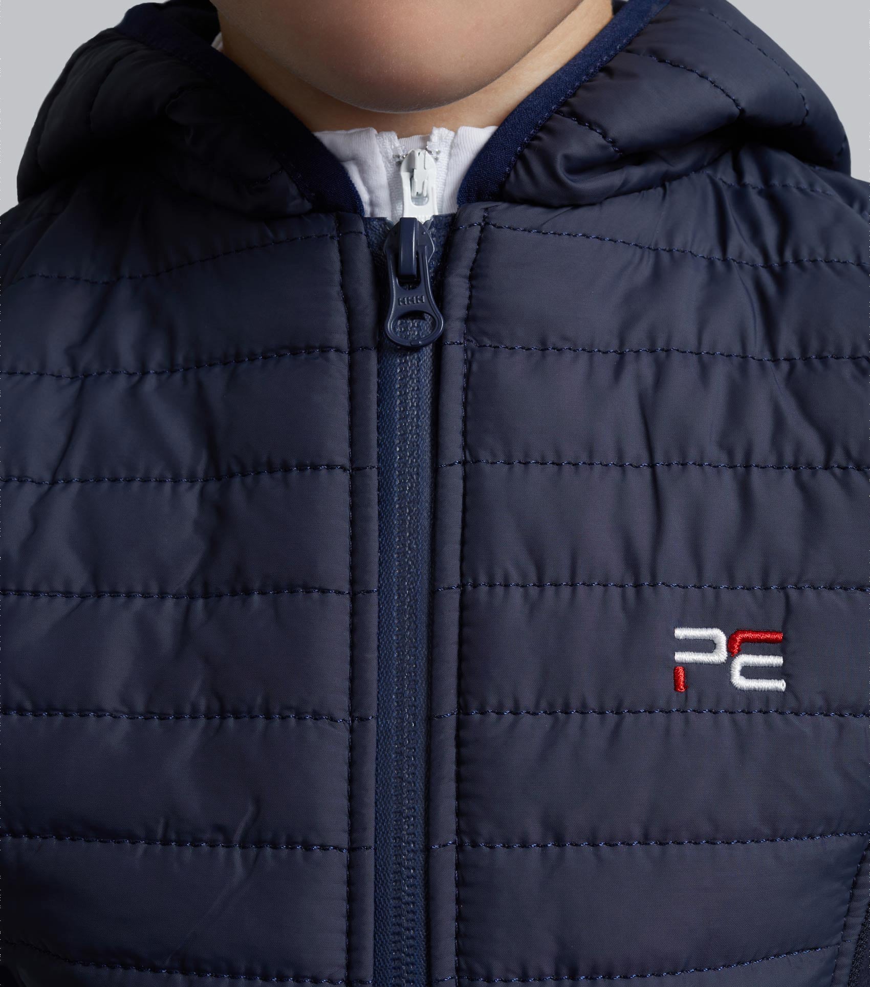 Premier Equine Mini Lamera Girl's Riding Gilet - Navy Blue Padded Vest with Hood - 11-12 Years