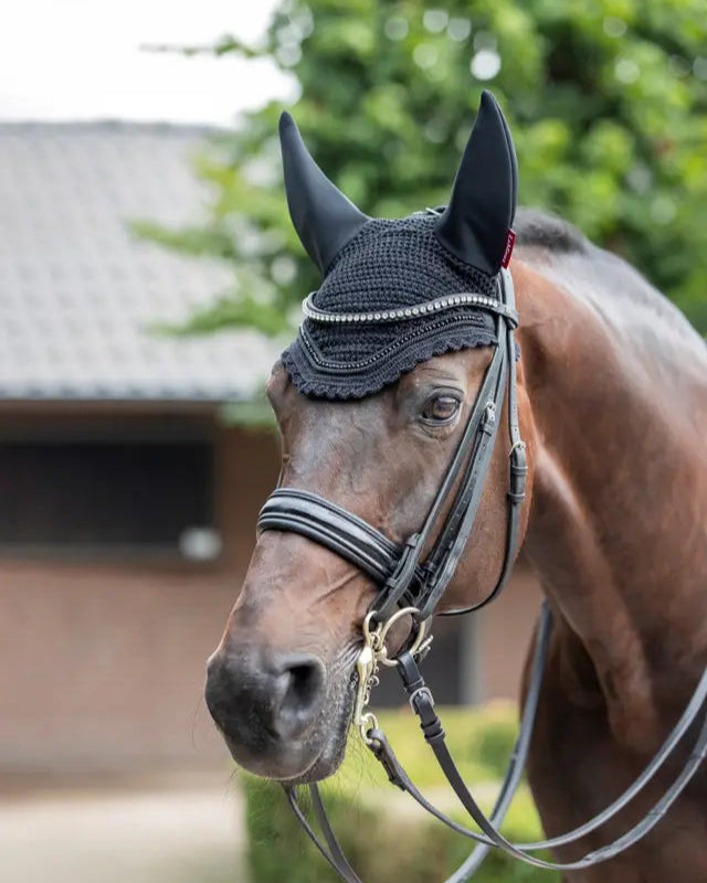 LeMieux Diamante Acoustic Fly Hood Black for Horses - Soundproof, Stylish Ear Net