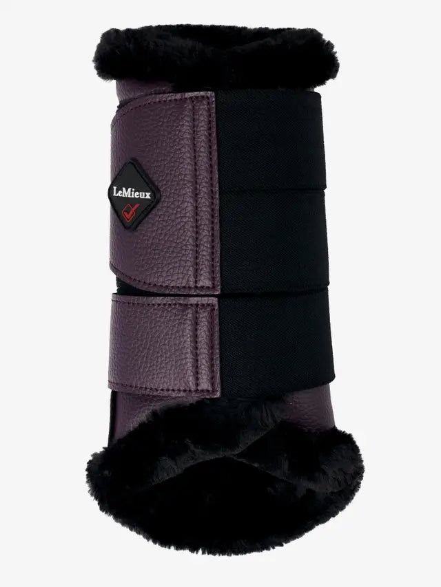 LeMieux Fig Fleece Lined Brushing Boots - Equestrian Leg Protection, Faux Leather, Black Fleece, Horse Boots