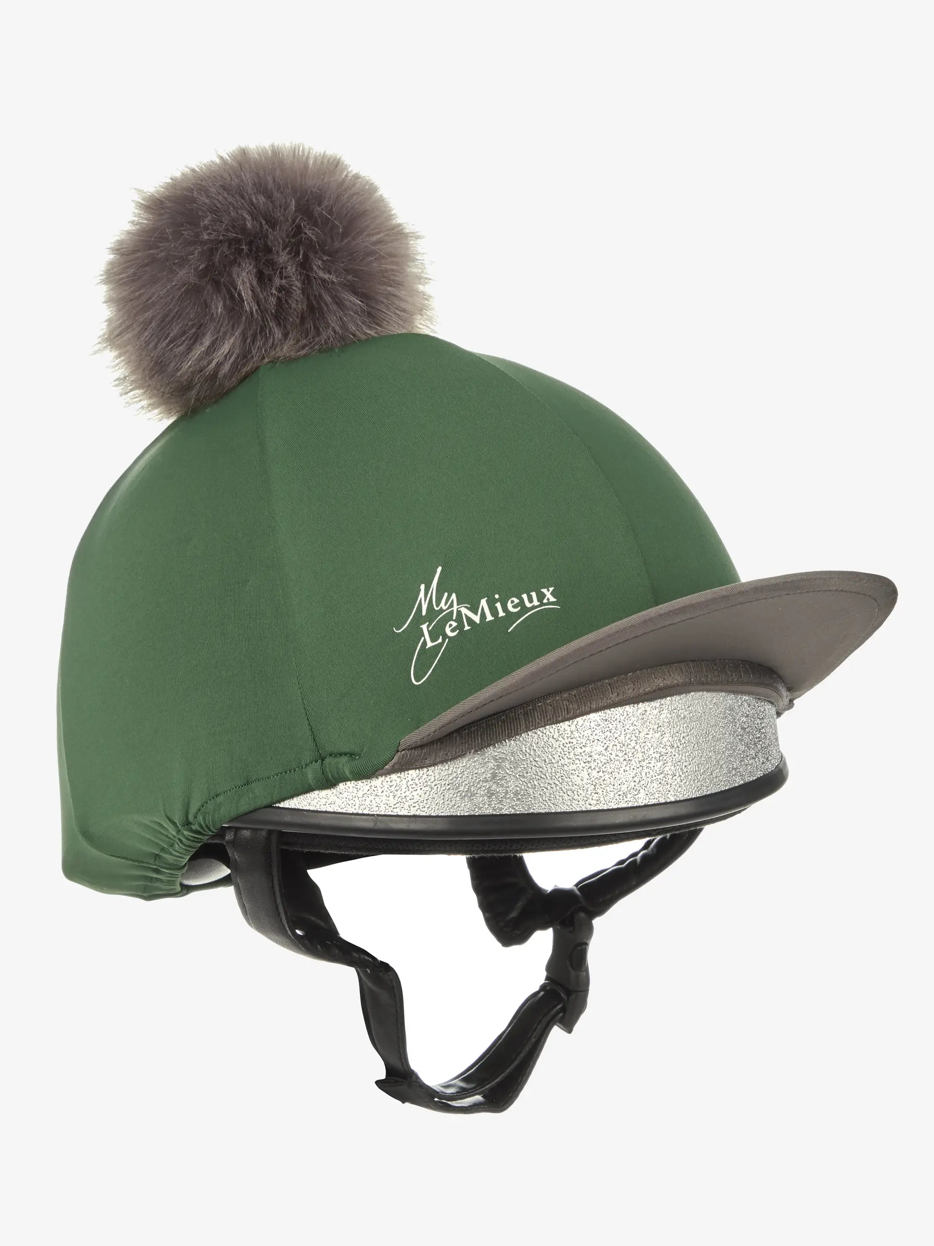 LeMieux Pom Hat Silk Hunter Green - Equestrian Helmet Cover with Pom Pom - Equiflair
