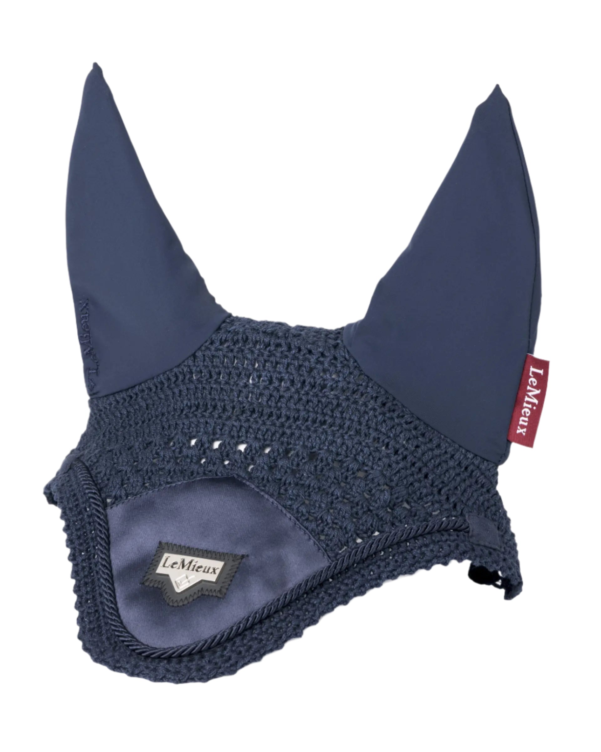 LeMieux Loire Fly Hood - Navy Blue Horse Ear Net, Luxurious Satin Equestrian Protection
