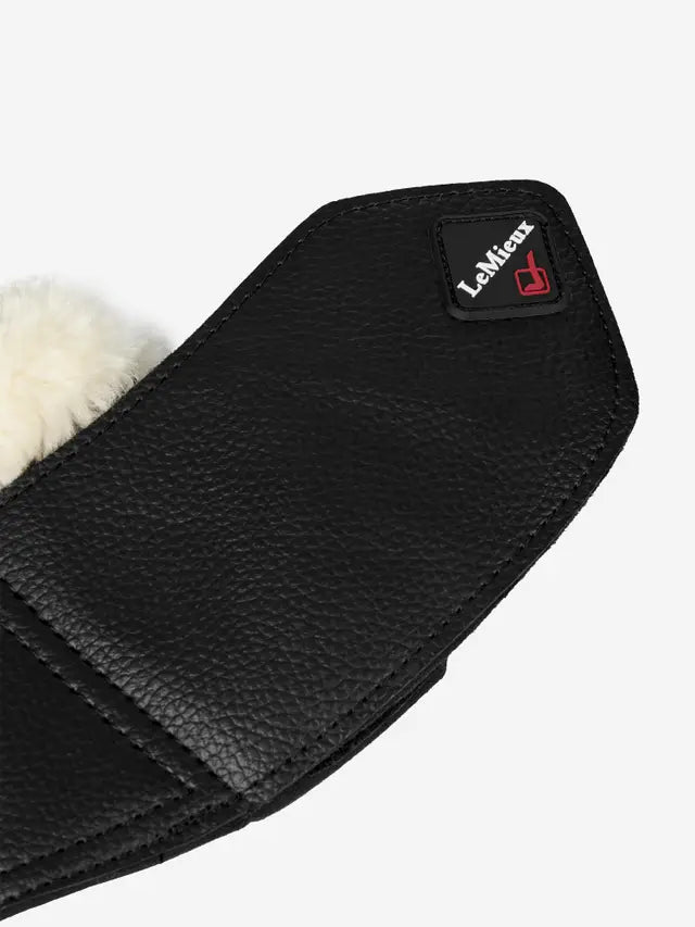 LeMieux Fleece Wrapround Over Reach Boots - Black Leather with Natural Fleece Collar | Equiflair