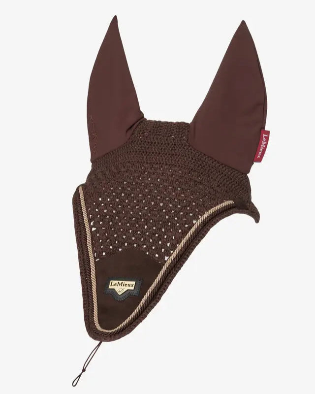 LEMIEUX Puissance Brown Fly Hood: Equestrian Horse Ear Net with Extended Contour & Elastic Tie - Shop Equiflair