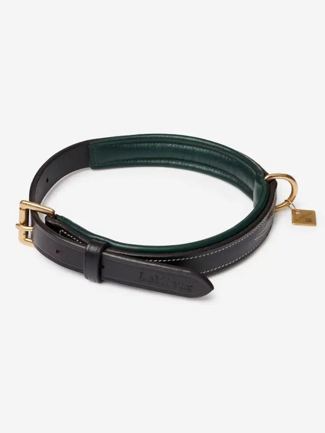 LEMIEUX WINDSOR DOG COLLAR HUNTER GREEN/BROWN: Leather, soft padded, D-ring for easy lead attachment, Equiflair. - Dog…