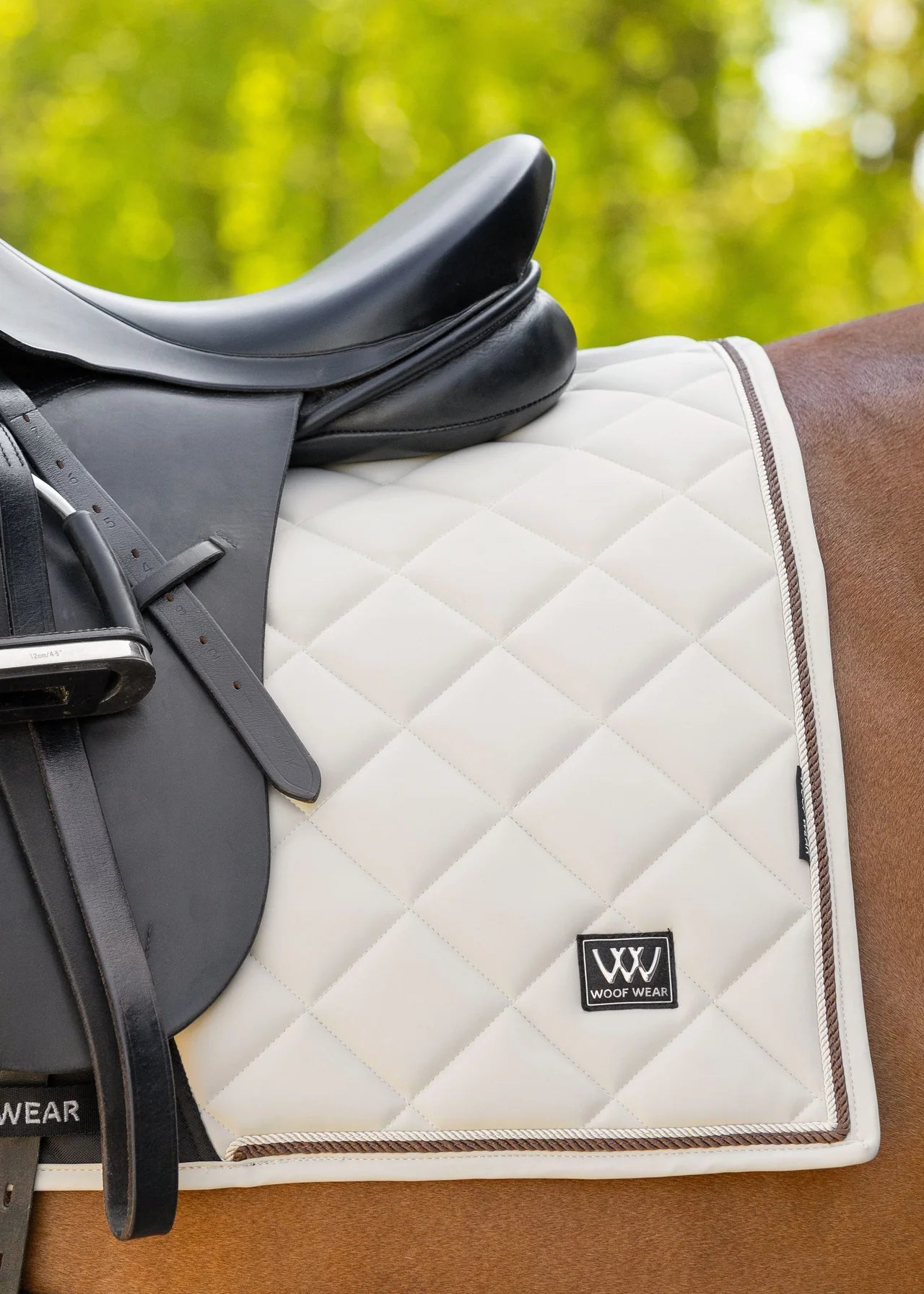 Woof Wear Vision Aura Dressage Saddle Pad - Stone Color. Comfortable equine pad for horse riding.