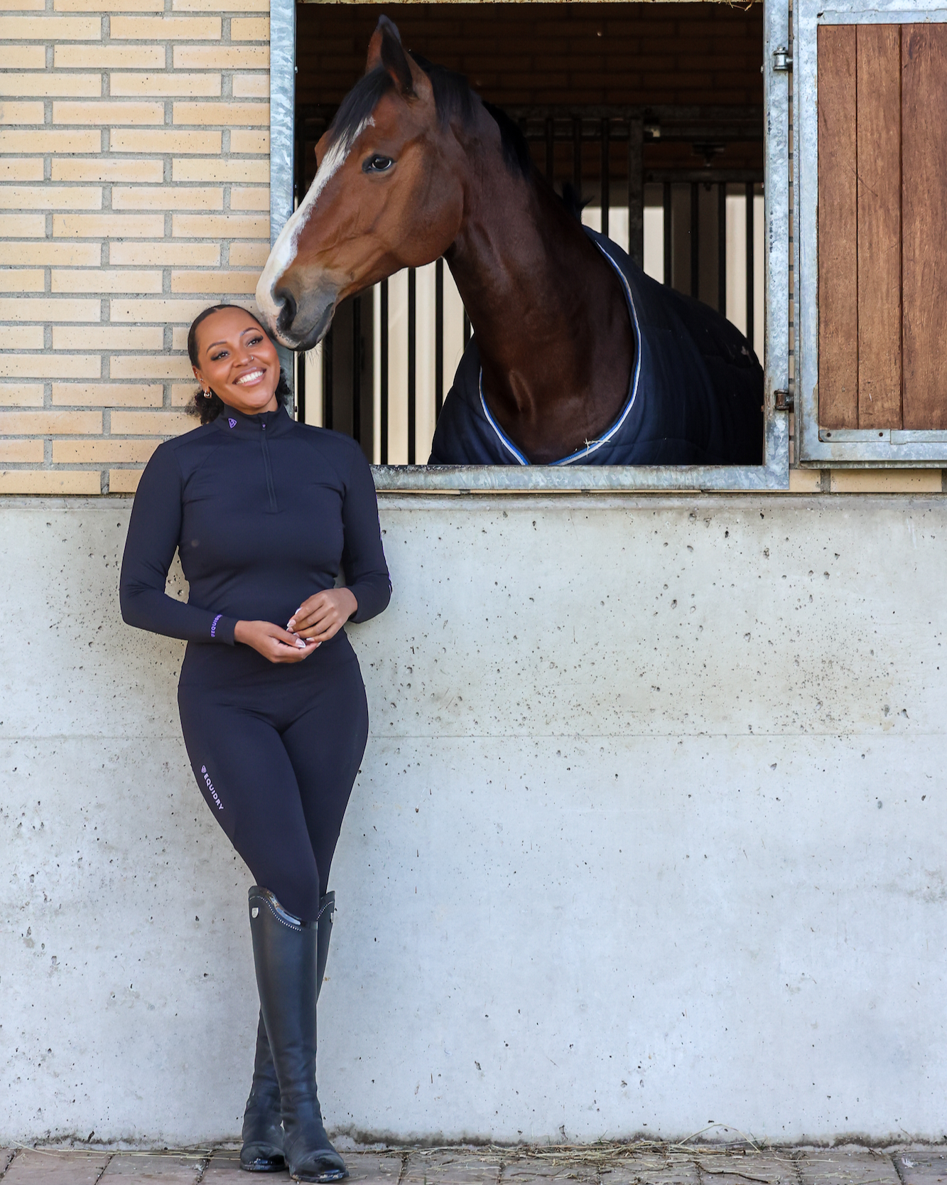 EQUIDRY Water Repellent Leggings Knee Grip Women's Black/Lilac