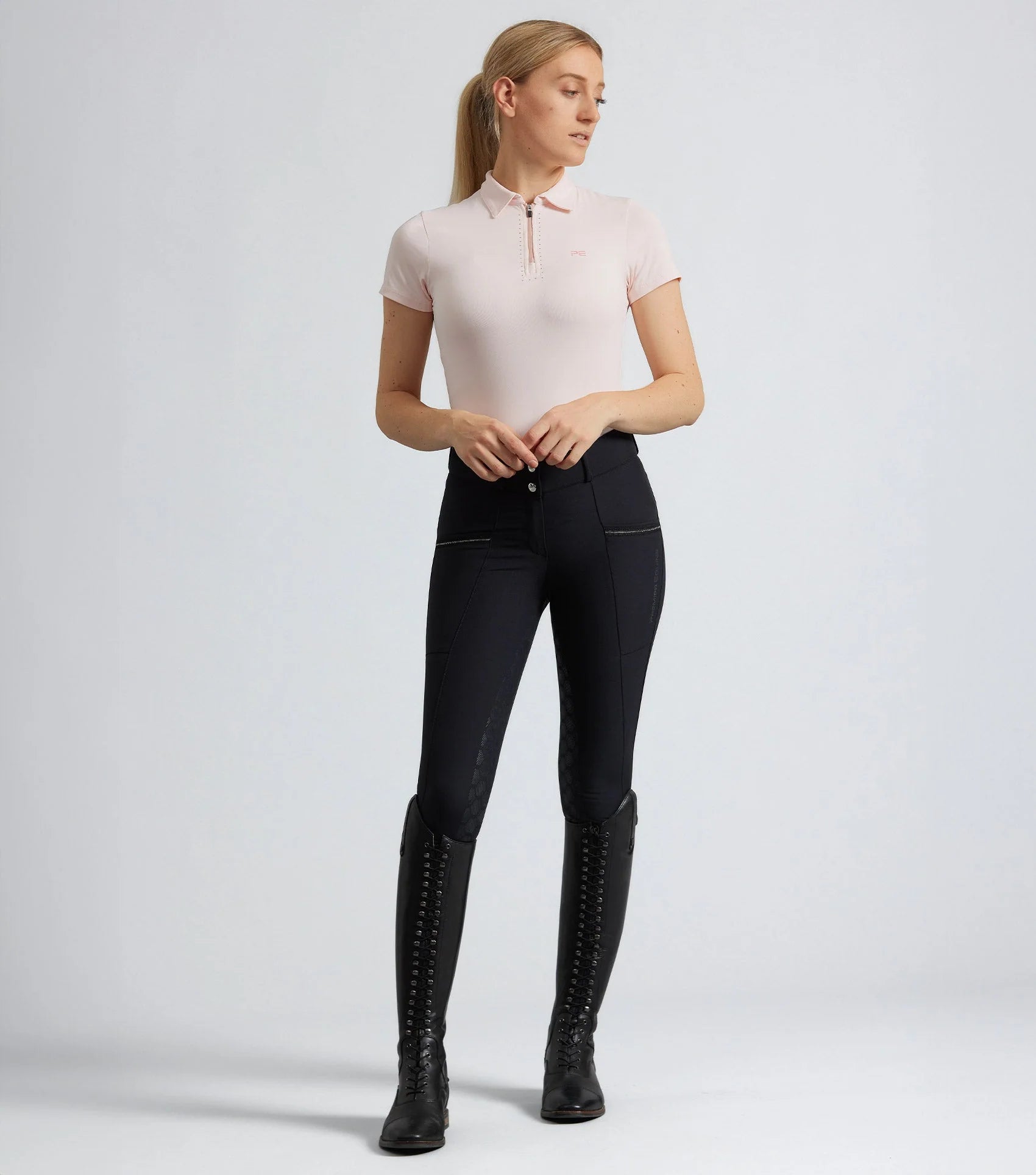 Premier Equine Ofena Womens Full Seat Riding Breeches Black. Black Label Collection - Comfort, Performance, Style.